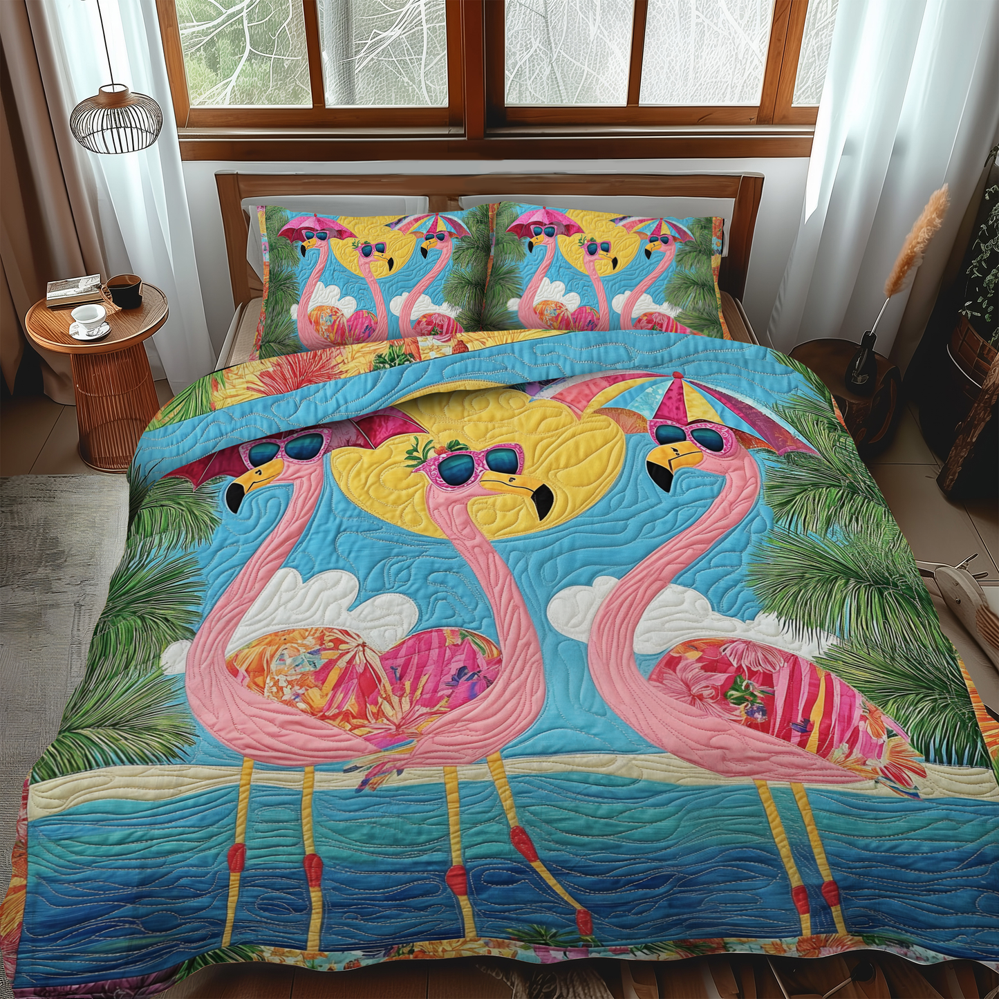 Charming Flamingo 3-Piece Quilted Bedding Set - Single (59" x 70")