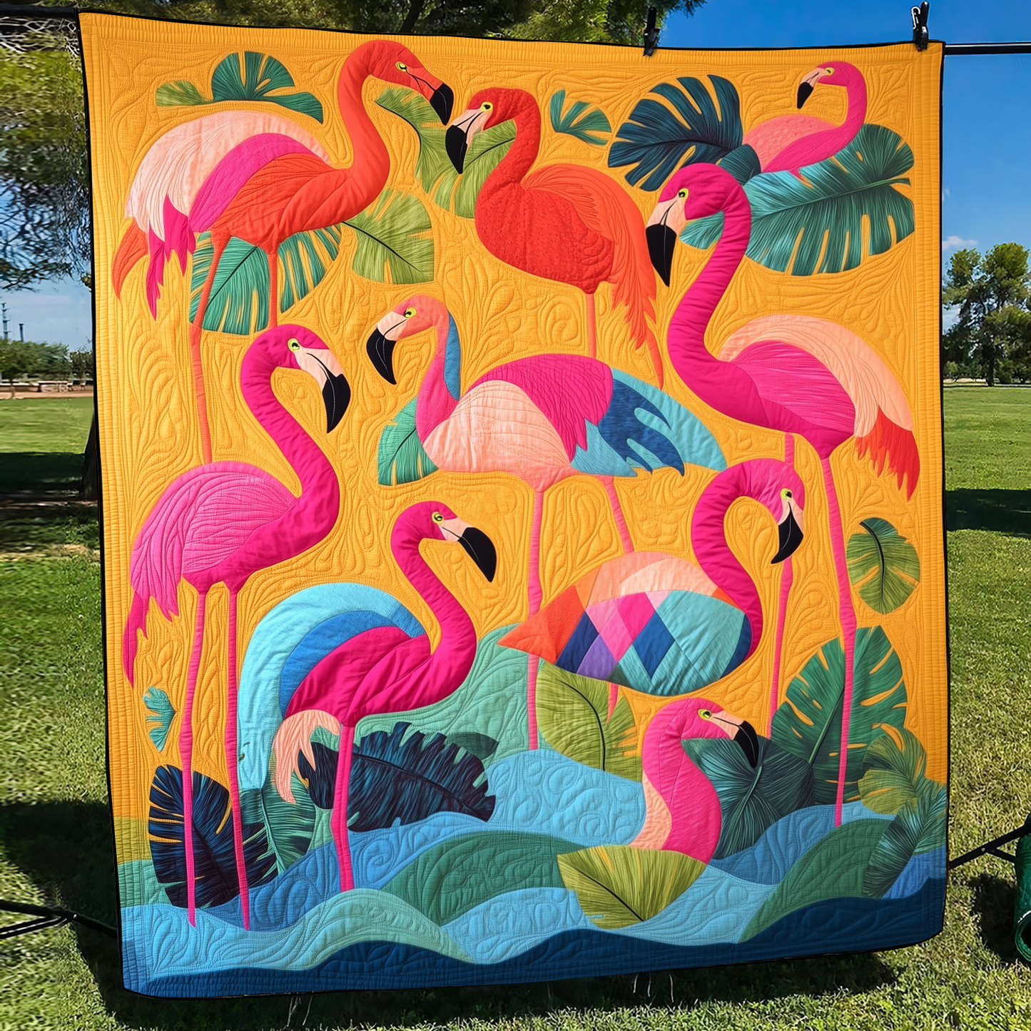 Charming Flamingo Quilted Blanket - Throw (55" x 60")