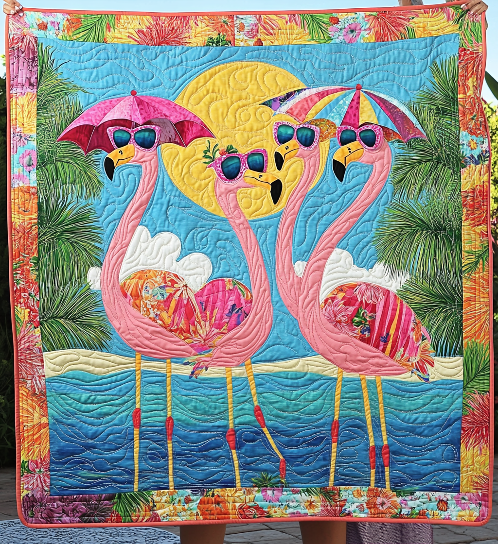 Charming Flamingo Quilted Blanket - Throw (55" x 60")
