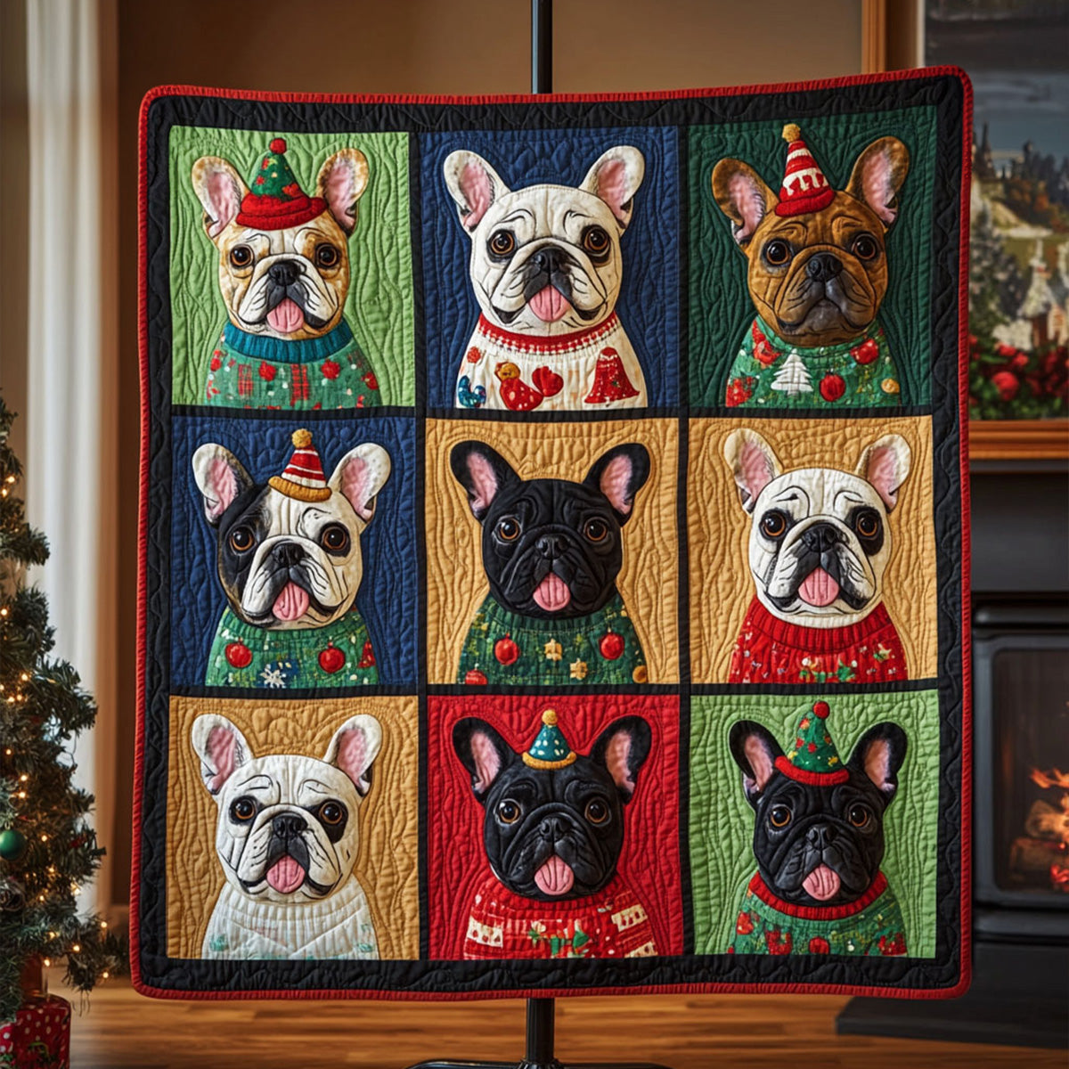 Charming French Bulldog Delight Quilted Blanket - Throw (55" x 60")