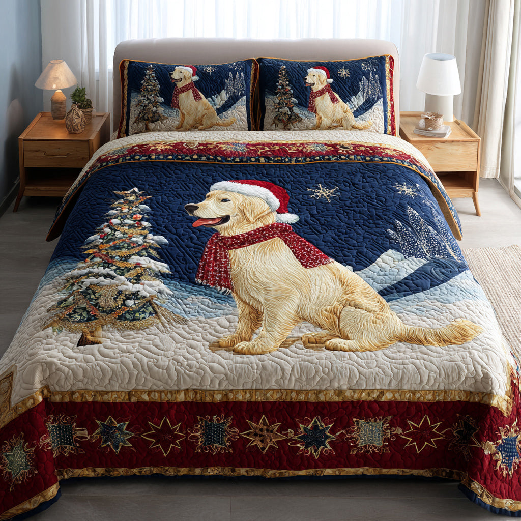 Charming Golden Retriever 3-Piece Quilted Bedding Set - Single (59" x 70")