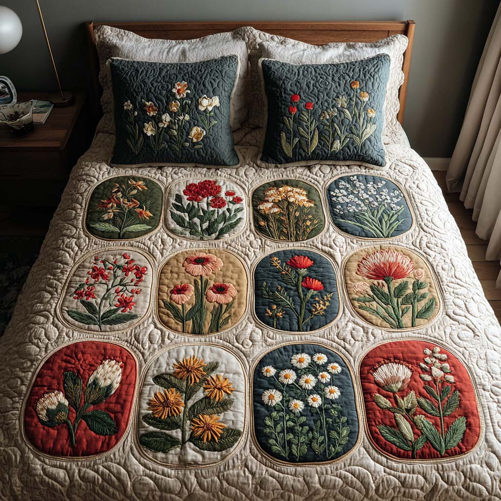 Charming Petals 3-Piece Quited Bedding Set - Single (59" x 70")