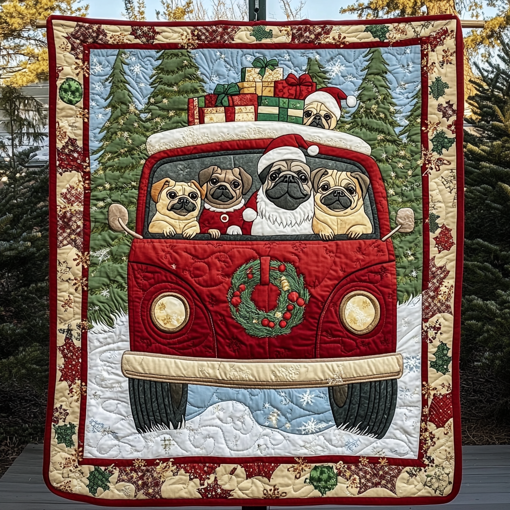 Charming Pug Faces Quilted Blanket - Throw (55" x 60")