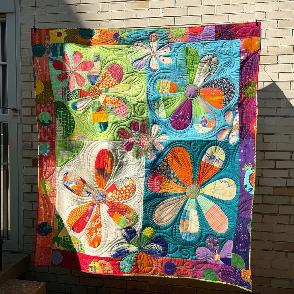 Cheerful Blooms Quilted Blanket - Throw (55" x 60")