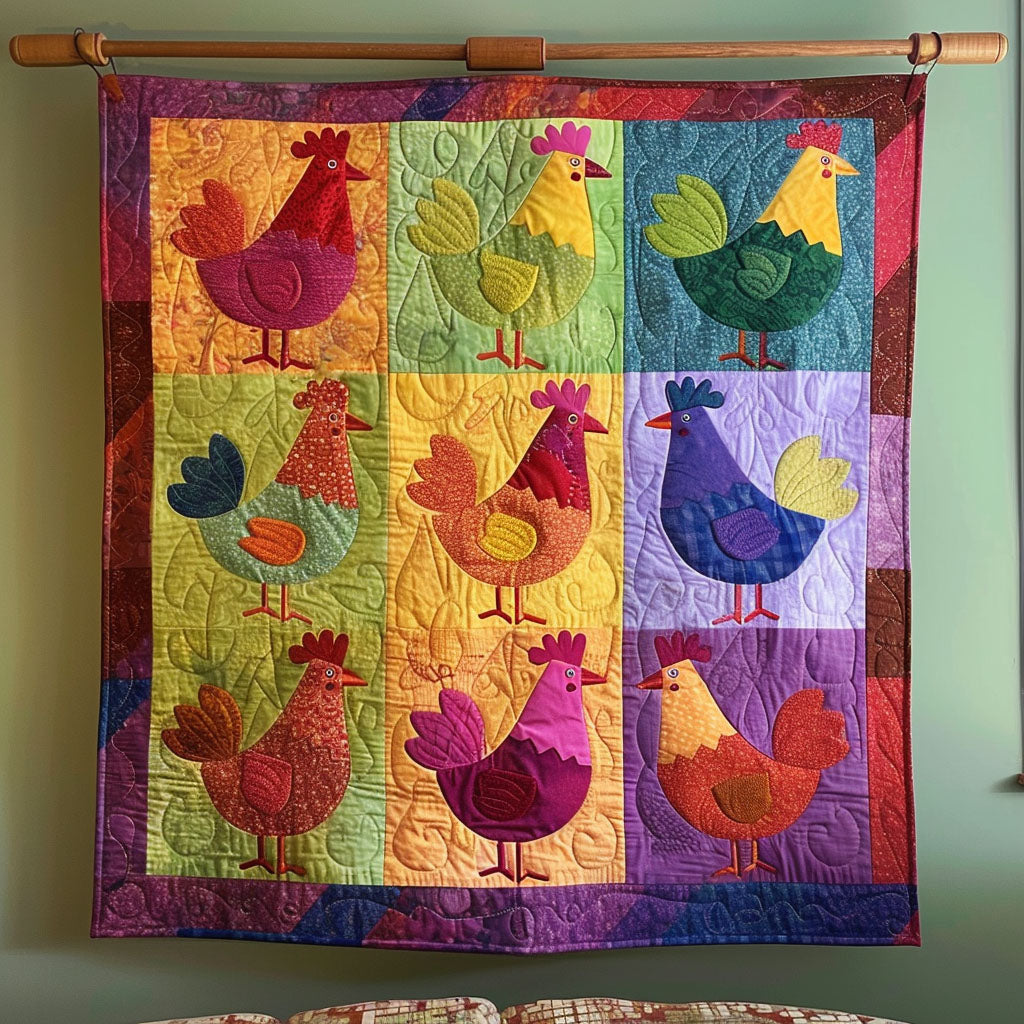Cheerful Chickens Quilted Blanket - Throw (55" x 60")
