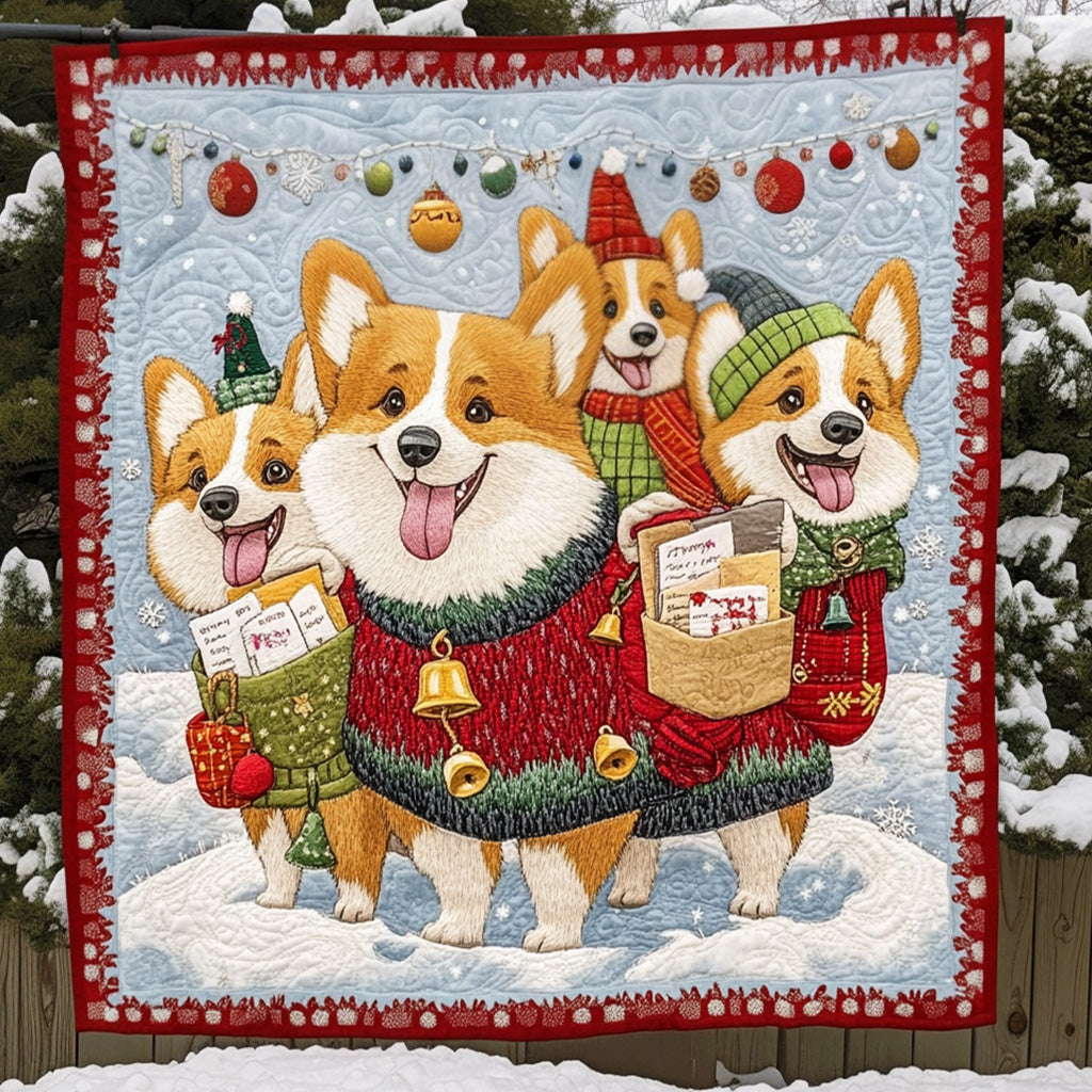 Cheerful Corgi Squad Quilted Blanket - Throw (55" x 60")