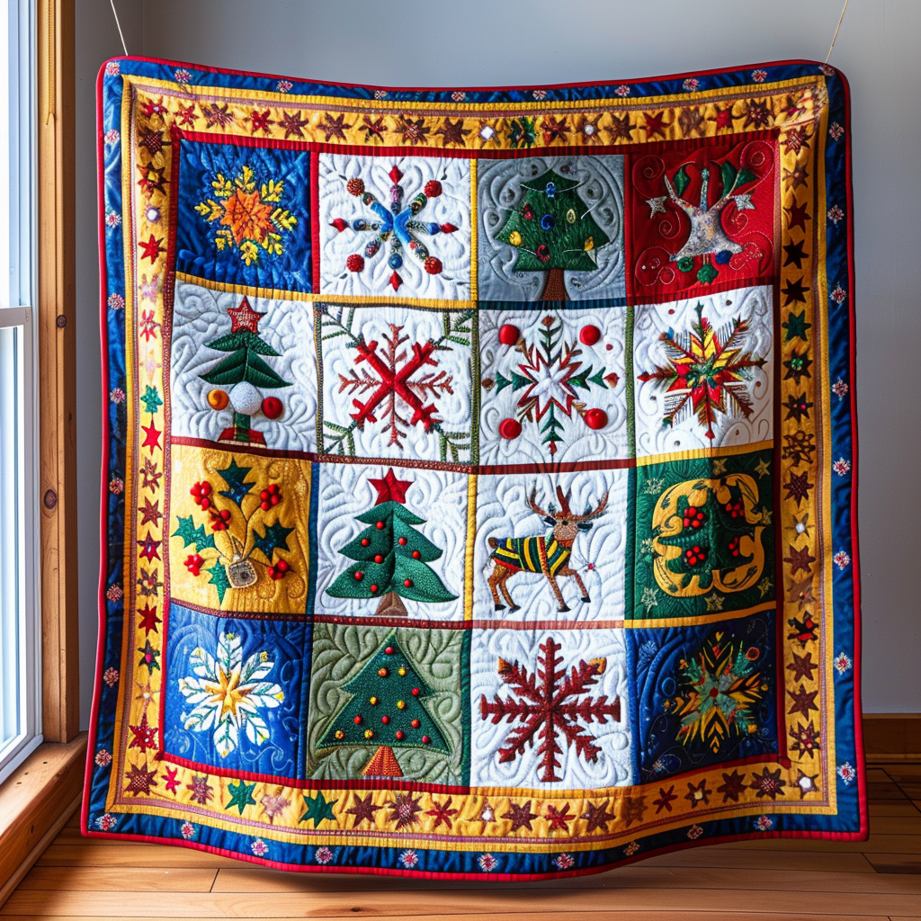 Cheerful Holiday Quilted Blanket - Throw (55" x 60")