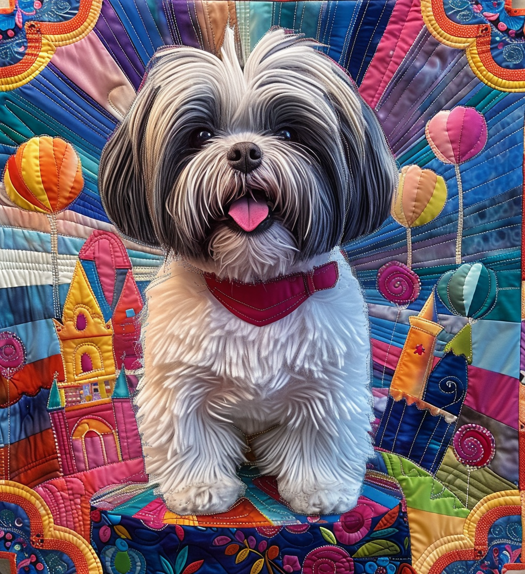 Cheerful Canine Quilted Blanket - Throw (55" x 60")