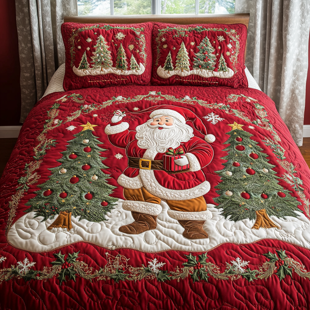 Cheerful Claus Quilted Bedding Set - Single (59" x 70")