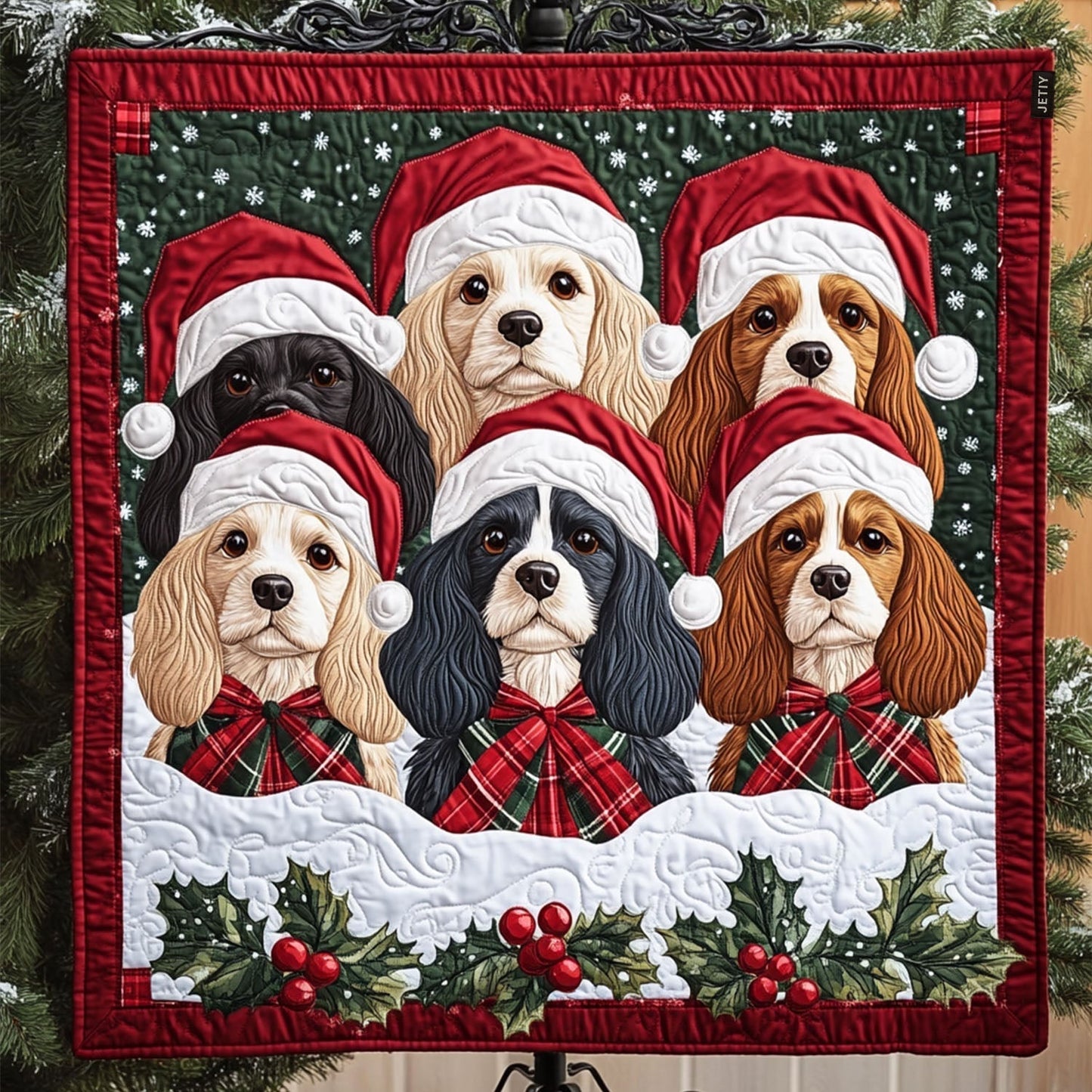 Cheerful Puppy Pack Quilted Blanket - Throw (55" x 60")
