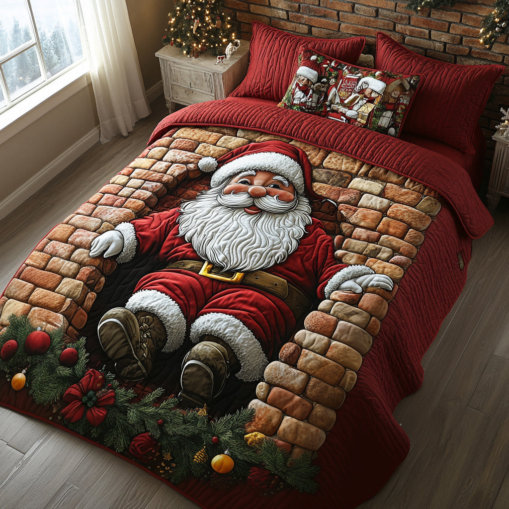 Cheerful Santa Quilted Bedding Set - Single (59" x 70")