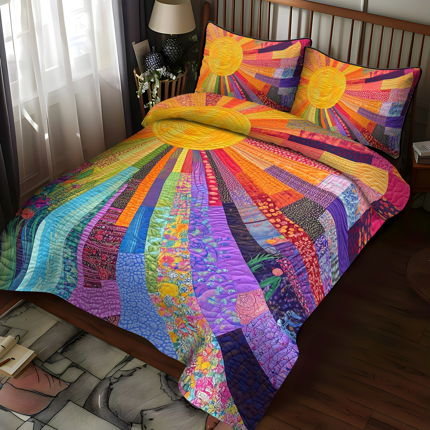 Cheerful Sunshine 3-Piece Quilted Bedding Set - Single (59" x 70")