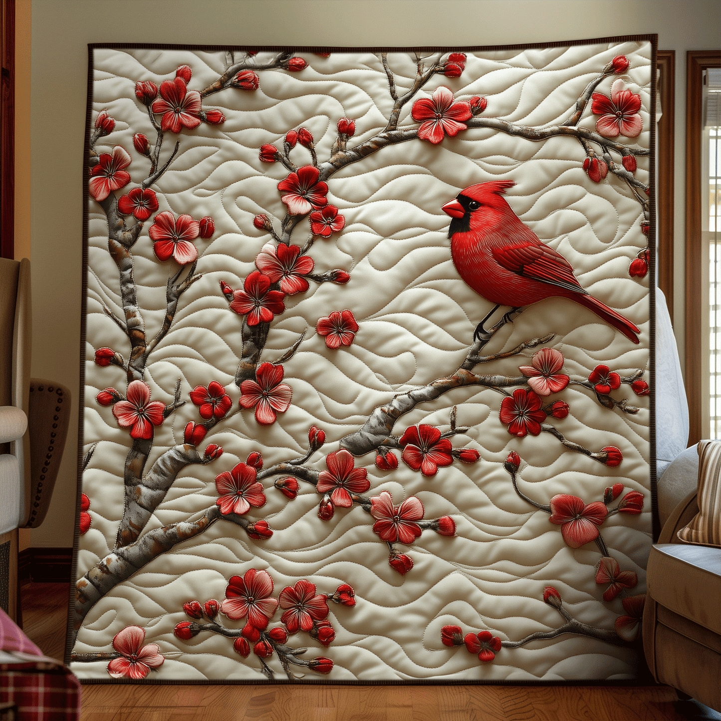 Cherry Cardinal Quilted Blanket - Throw (55" x 60")