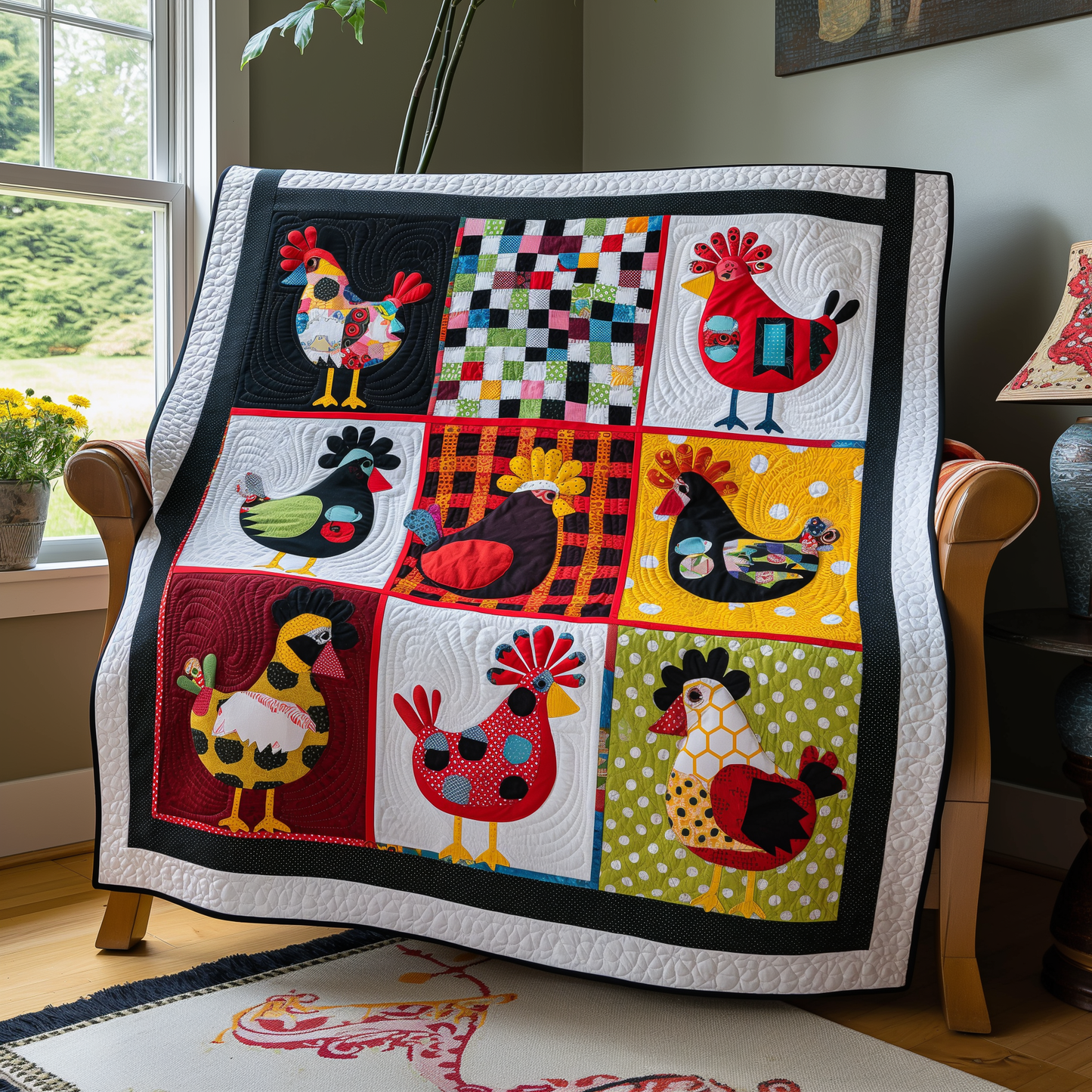 Chicken Mosaic Quilted Blanket - Throw (55" x 60")