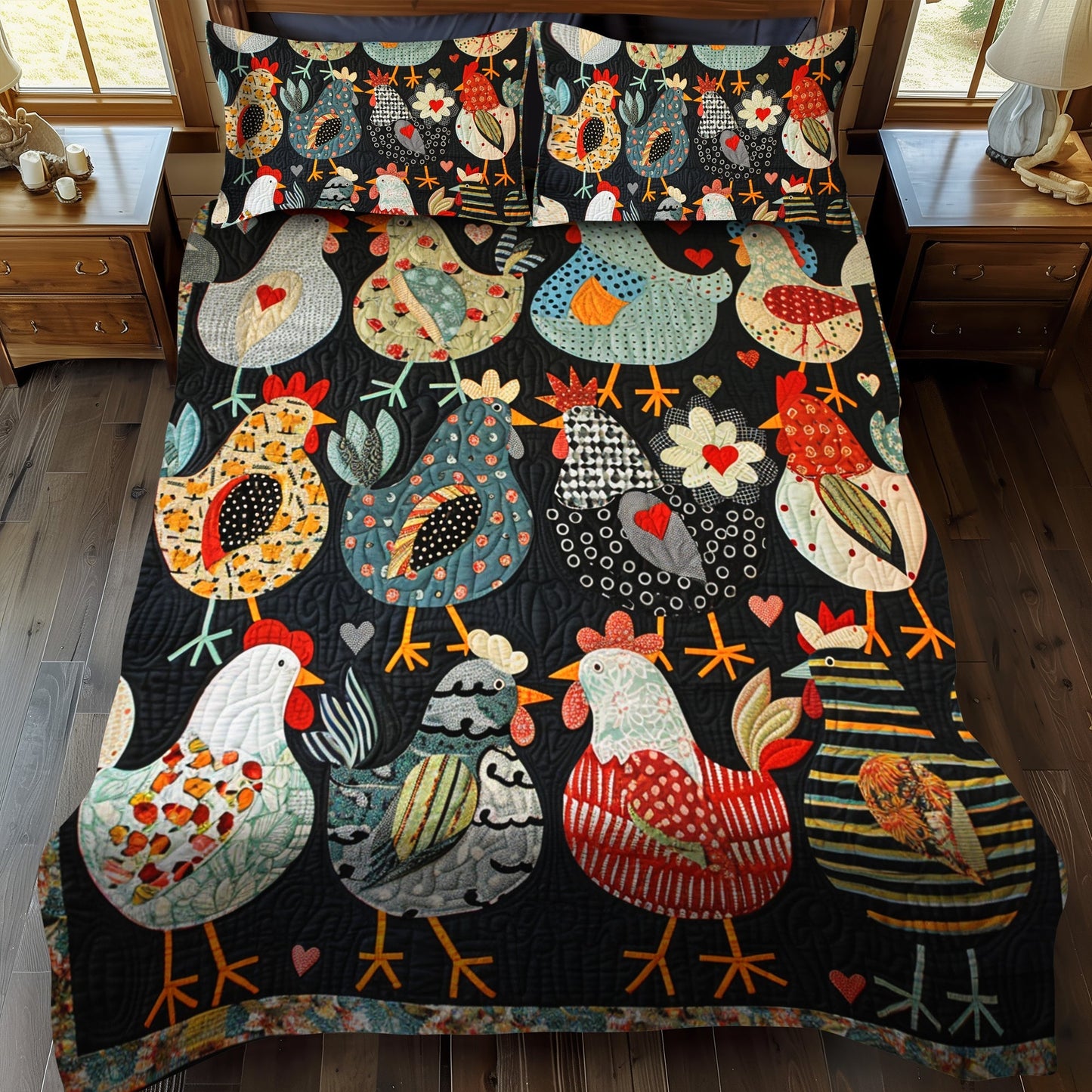 Chicken Paradise 3-Piece Quilted Bedding Set - Single (59" x 70")