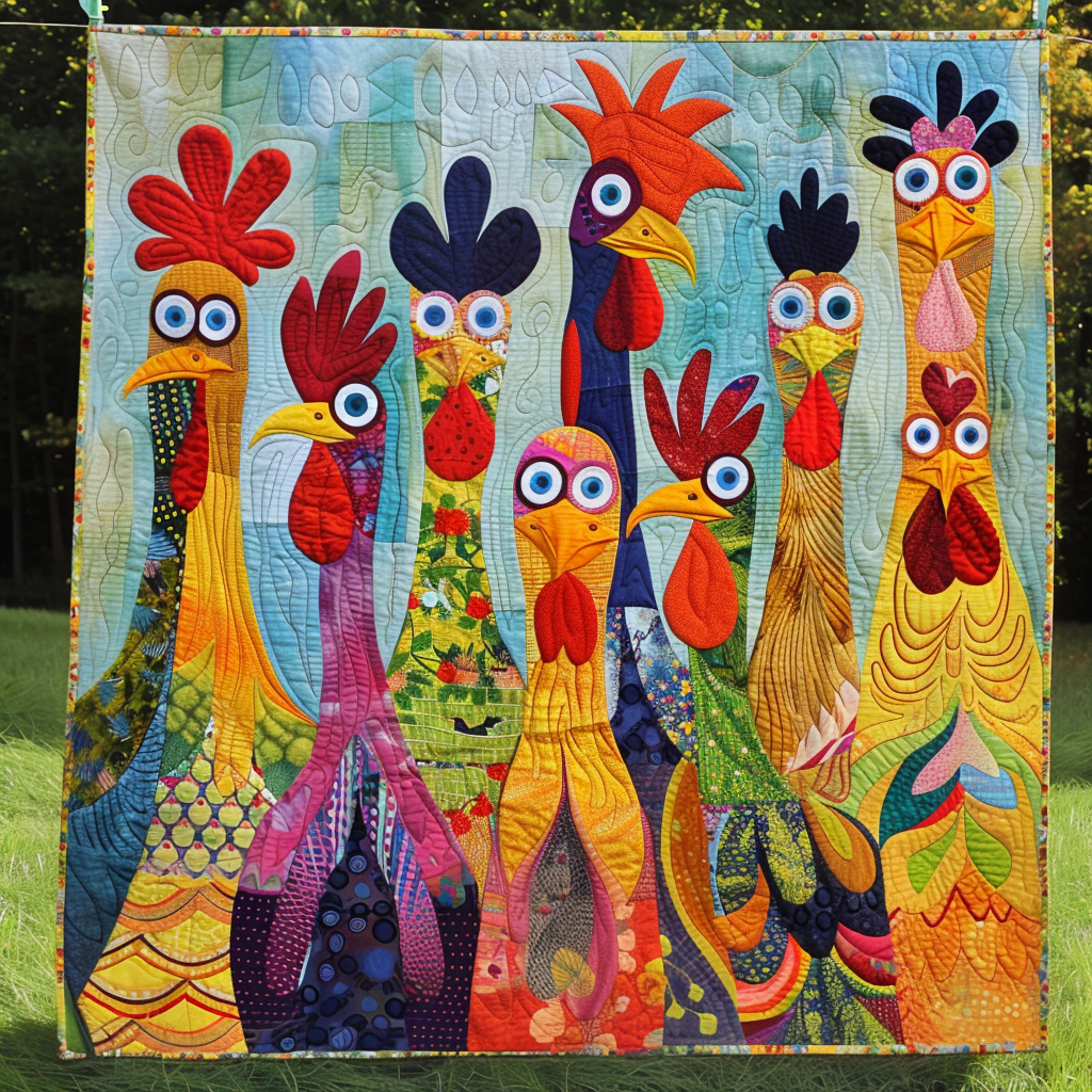 Chicken Vibrant Village Quilted Blanket - Throw (55" x 60")