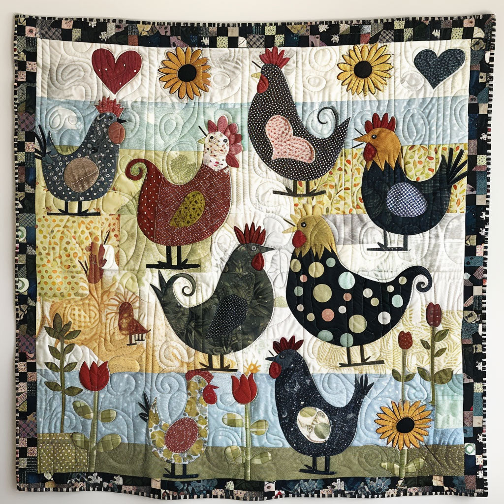 Chickens in Bloom Quilted Blanket - Throw (55" x 60")