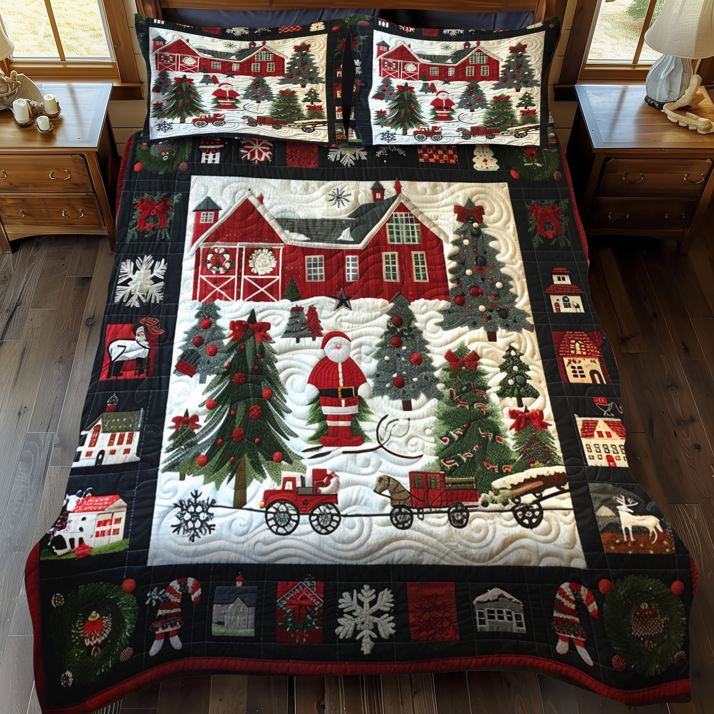 Christmas Barn 3-Piece Quilted Bedding Set - Single (59" x 70")