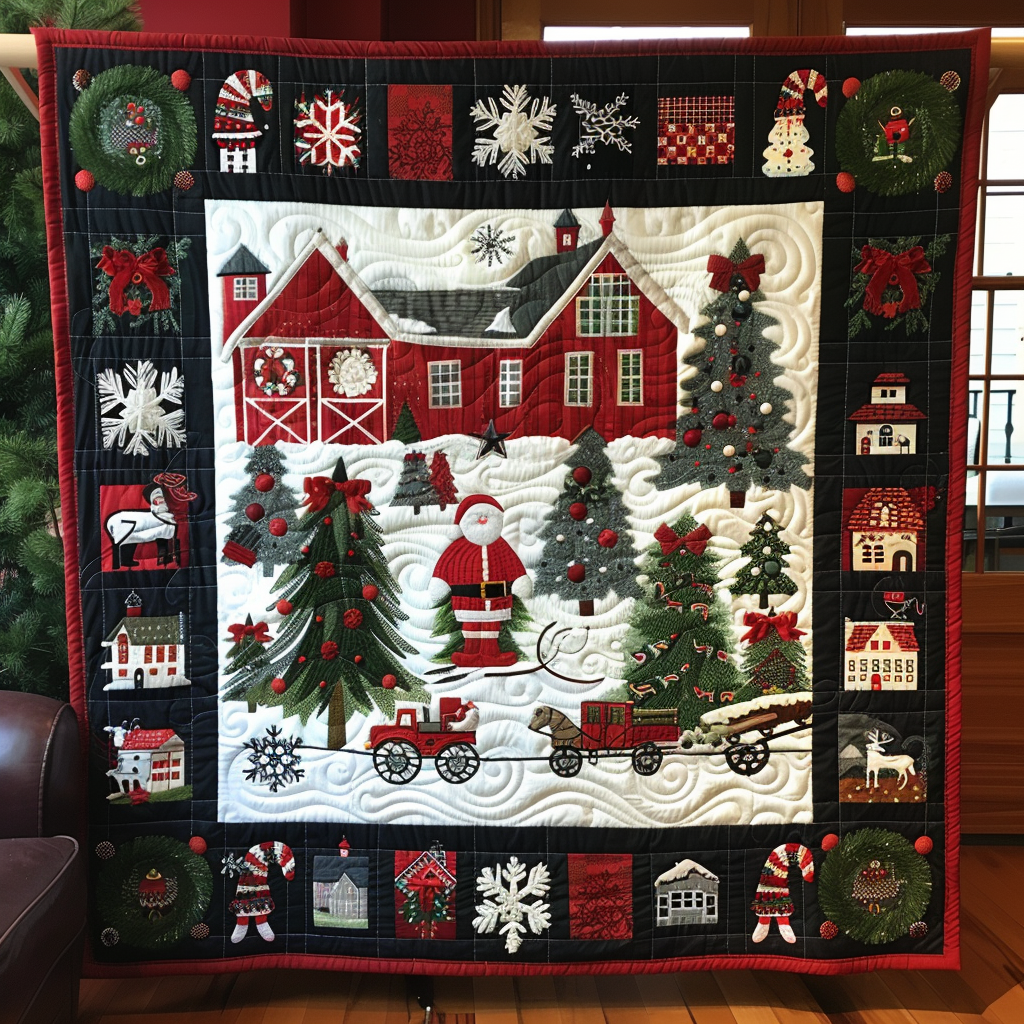Christmas Barn Quilted Blanket - Throw (55" x 60")