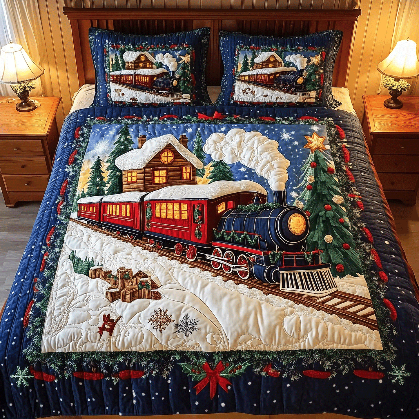 Christmas Cabin Ride 3-Piece Quilted Bedding Set - Single (59" x 70")