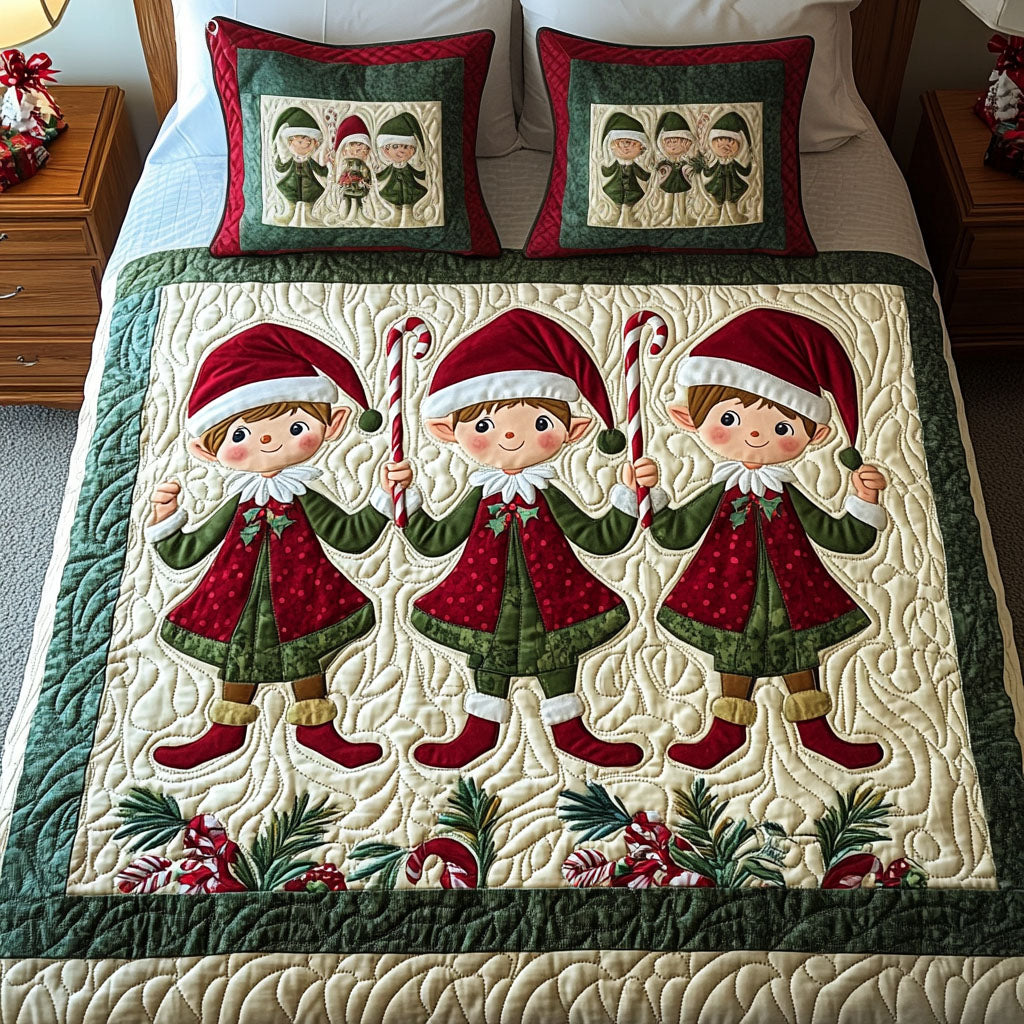 Christmas Elf Charm 3-Piece Quilted Bedding Set - Single (59" x 70")