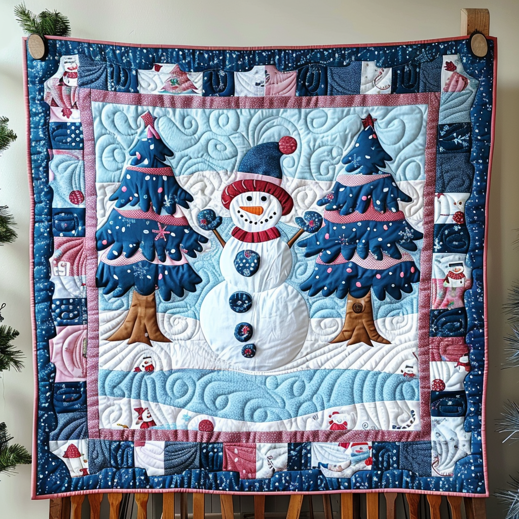 Christmas Snowman Spirit Quilted Blanket - Throw (55" x 60")