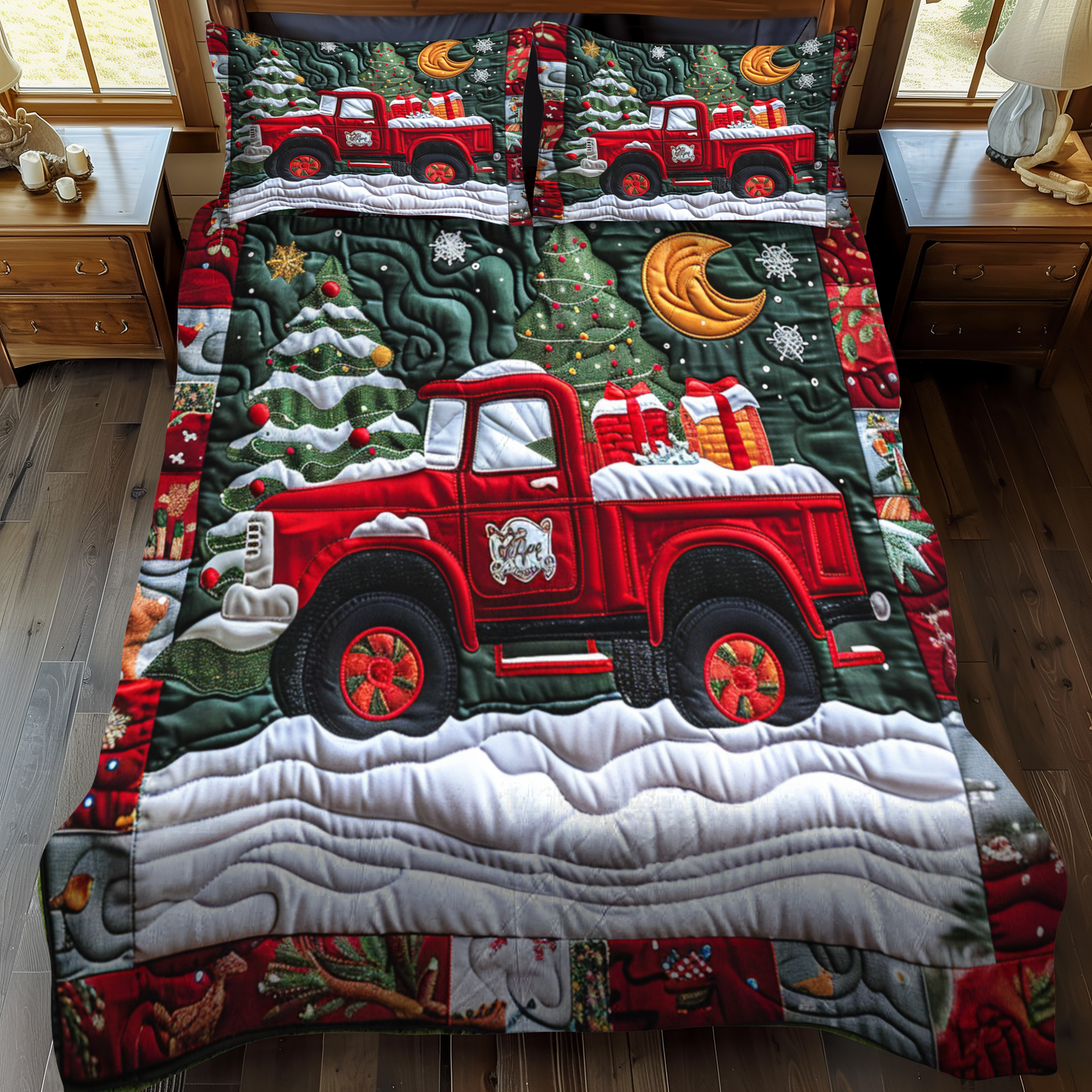 Christmas Truck 3-Piece Quilted Bedding Set - Single (59" x 70")
