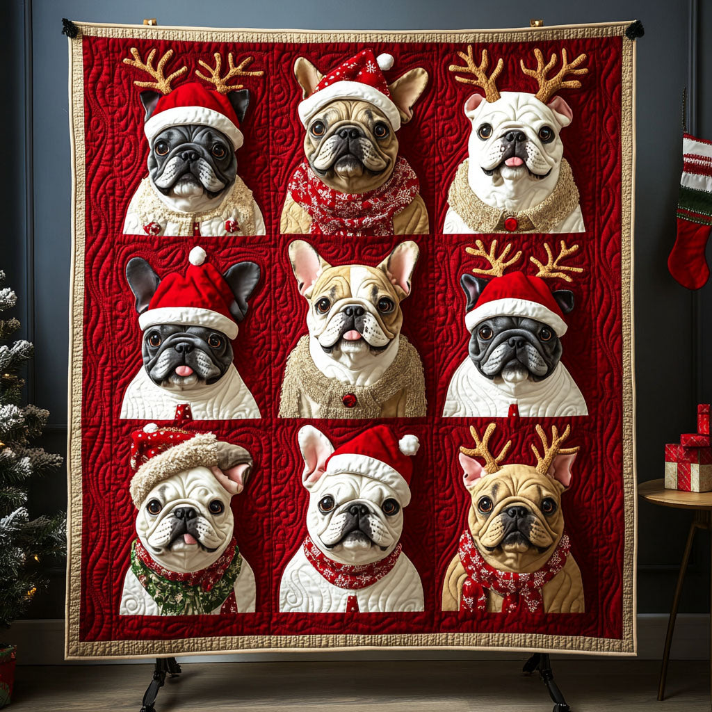 Christmas Bulldog Bliss Quilted Blanket - Throw (55" x 60")