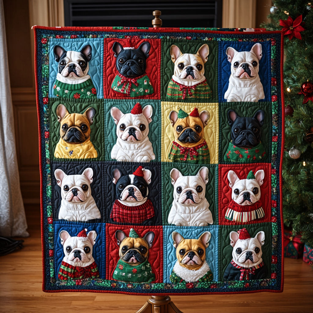 Christmas Bulldog Cheer Quilted Blanket - Throw (55" x 60")