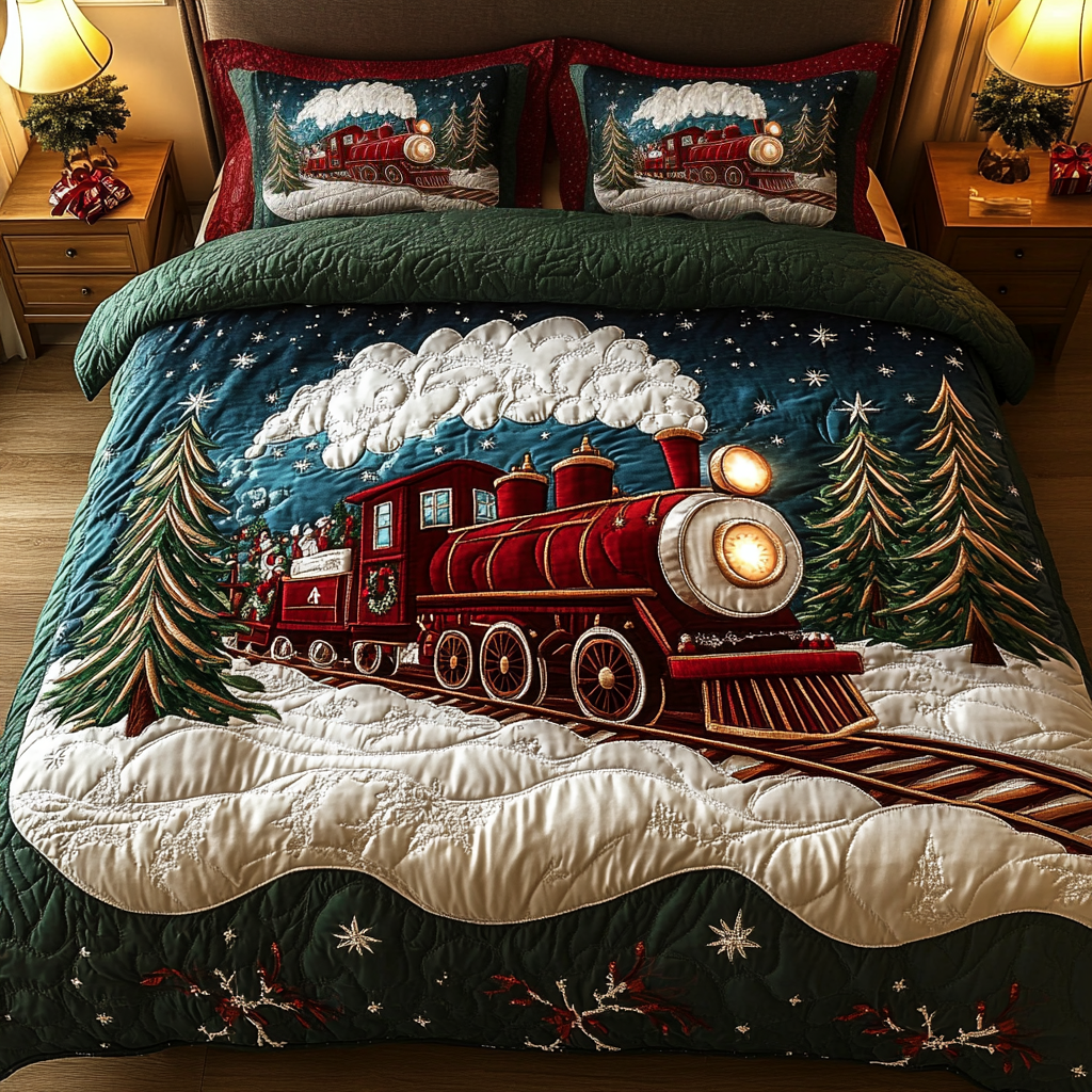 Christmas Caboose 3-Piece Quilted Bedding Set - Single (59" x 70")