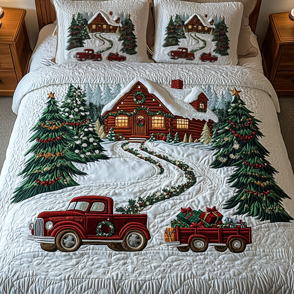 Christmas Caravan 3-Piece Quilted Bedding Set - Single (59" x 70")