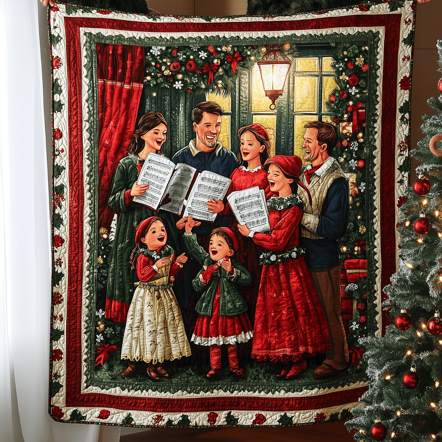 Christmas Caroling Joy Quilted Blanket - Throw (55" x 60")