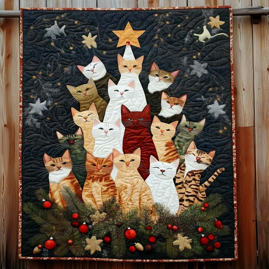 Christmas Cats Quilted Blanket - Throw (55" x 60")