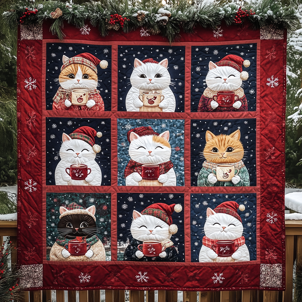 Christmas Cats Quilted Blanket - Throw (55" x 60")