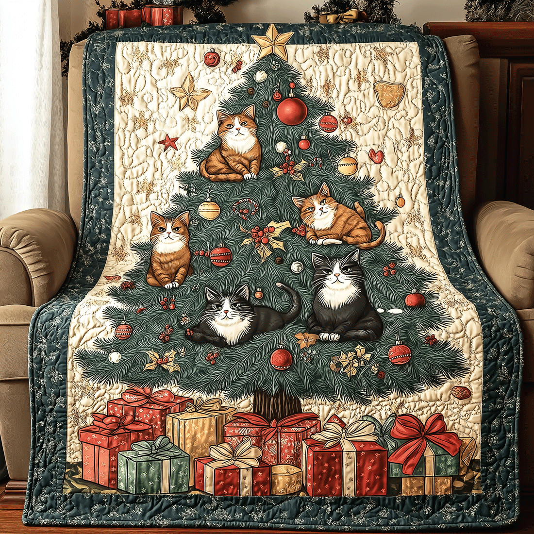 Christmas Cats Quilted Blanket - Throw (55" x 60")