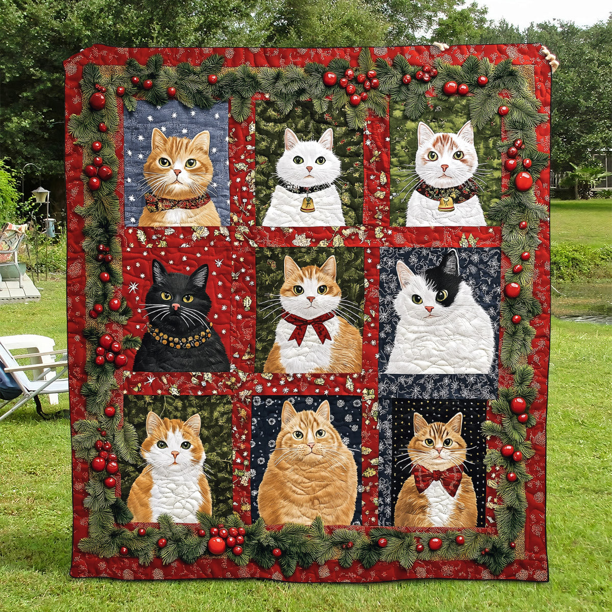 Christmas Cats Quilted Blanket - Throw (55" x 60")