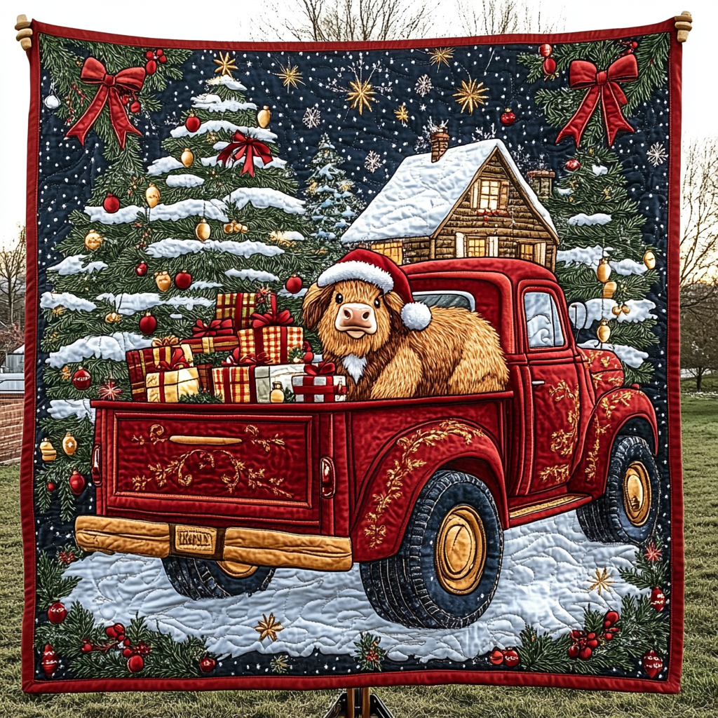 Christmas Cattle Cheer Quilted Blanket - Throw (55" x 60")