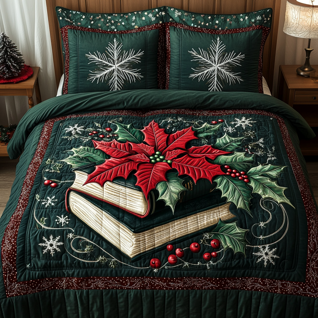 Christmas Chapters 3-Piece Quilted Bedding Set - Single (59" x 70")