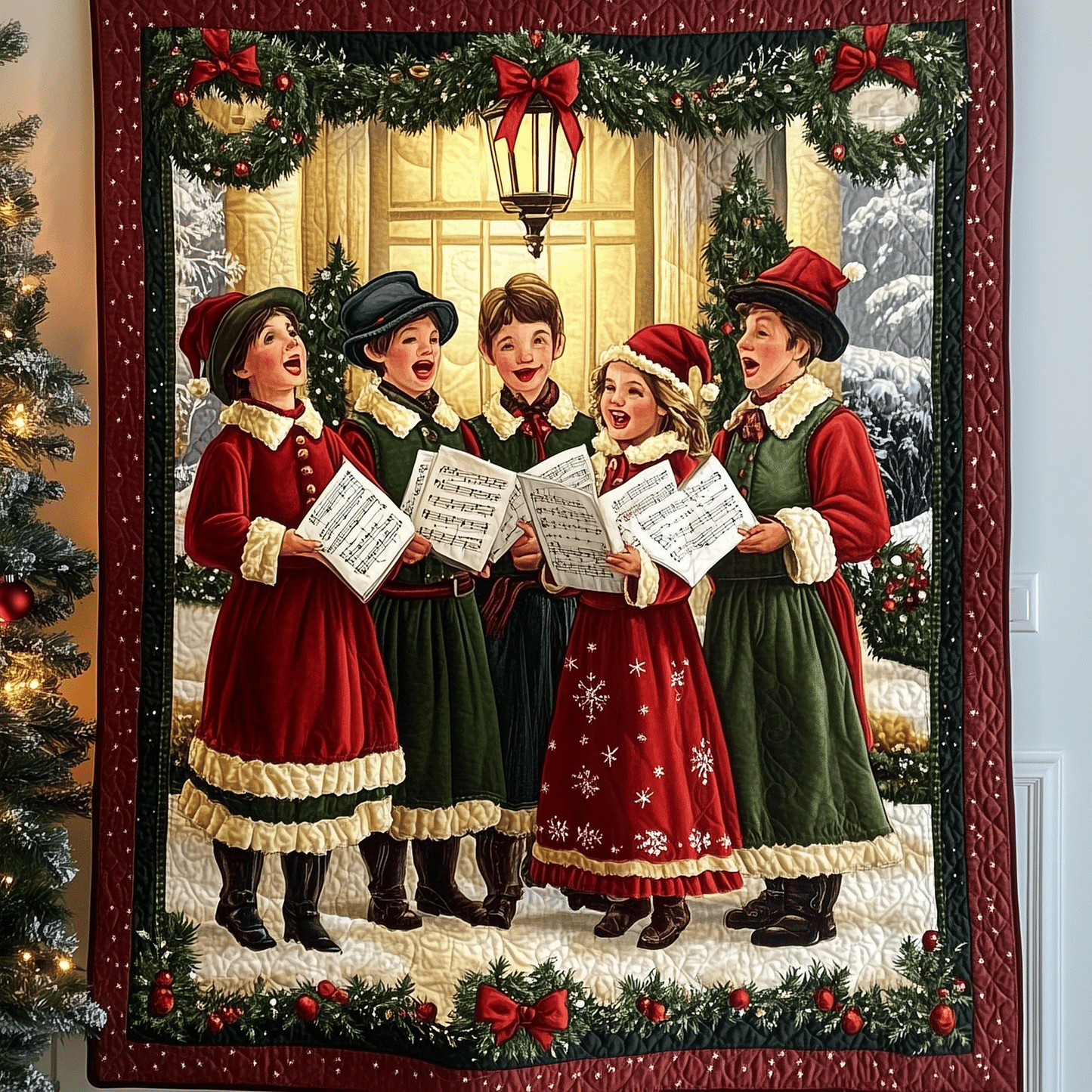 Christmas Choir Cheer Quilted Blanket - Throw (55" x 60")
