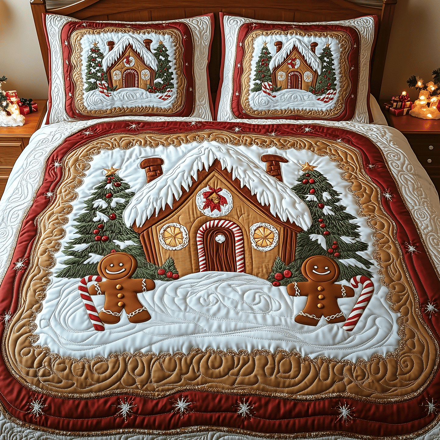 Christmas Cottage Snuggles 3-Piece Quilted Bedding Set - Single (59" x 70")