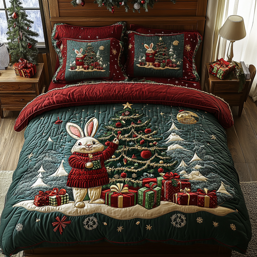 Christmas Cottontail Cheer 3-Piece Quilted Bedding Set - Single (59" x 70")