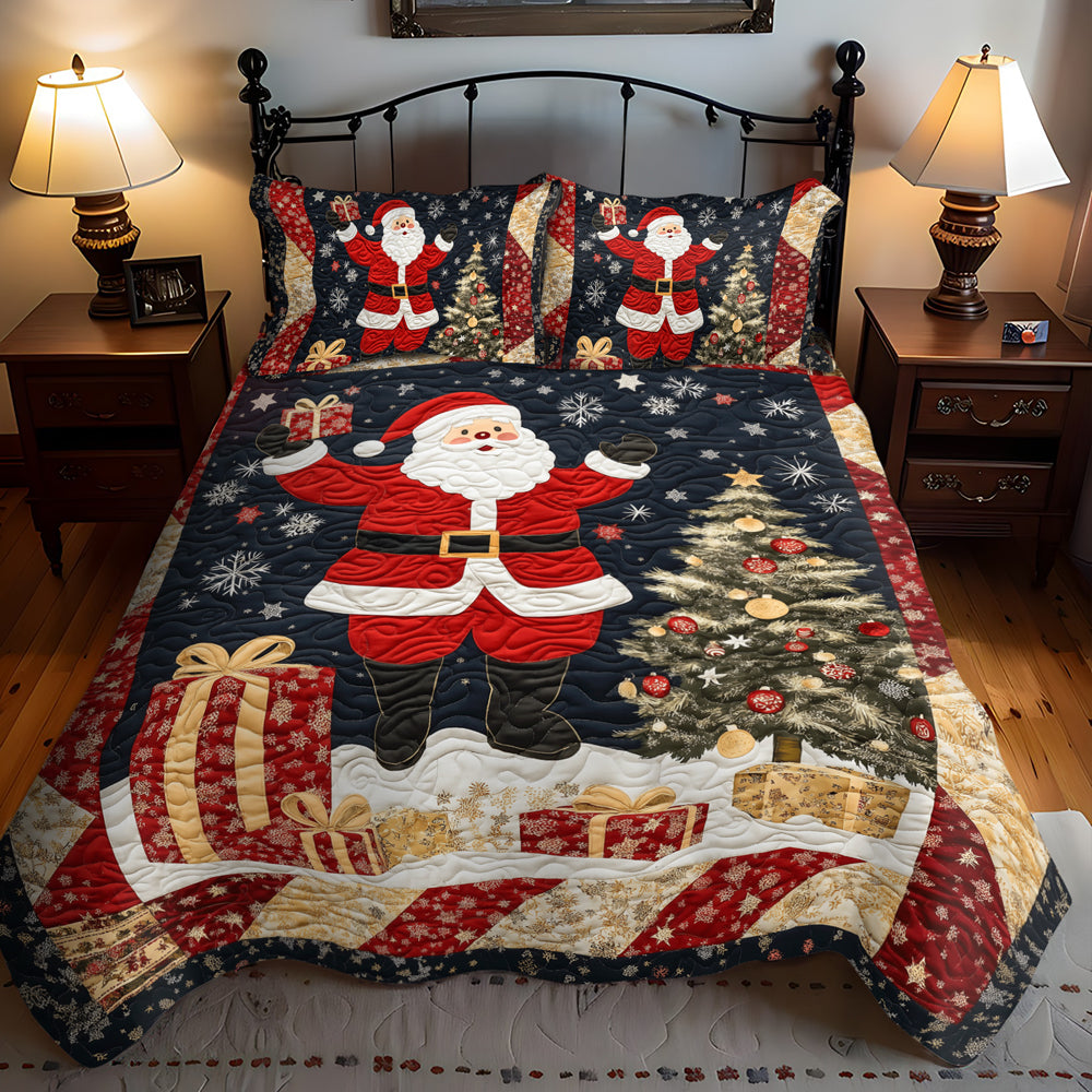 Christmas Eve Santa 3-Piece Quilted Bedding Set - Single (59" x 70")