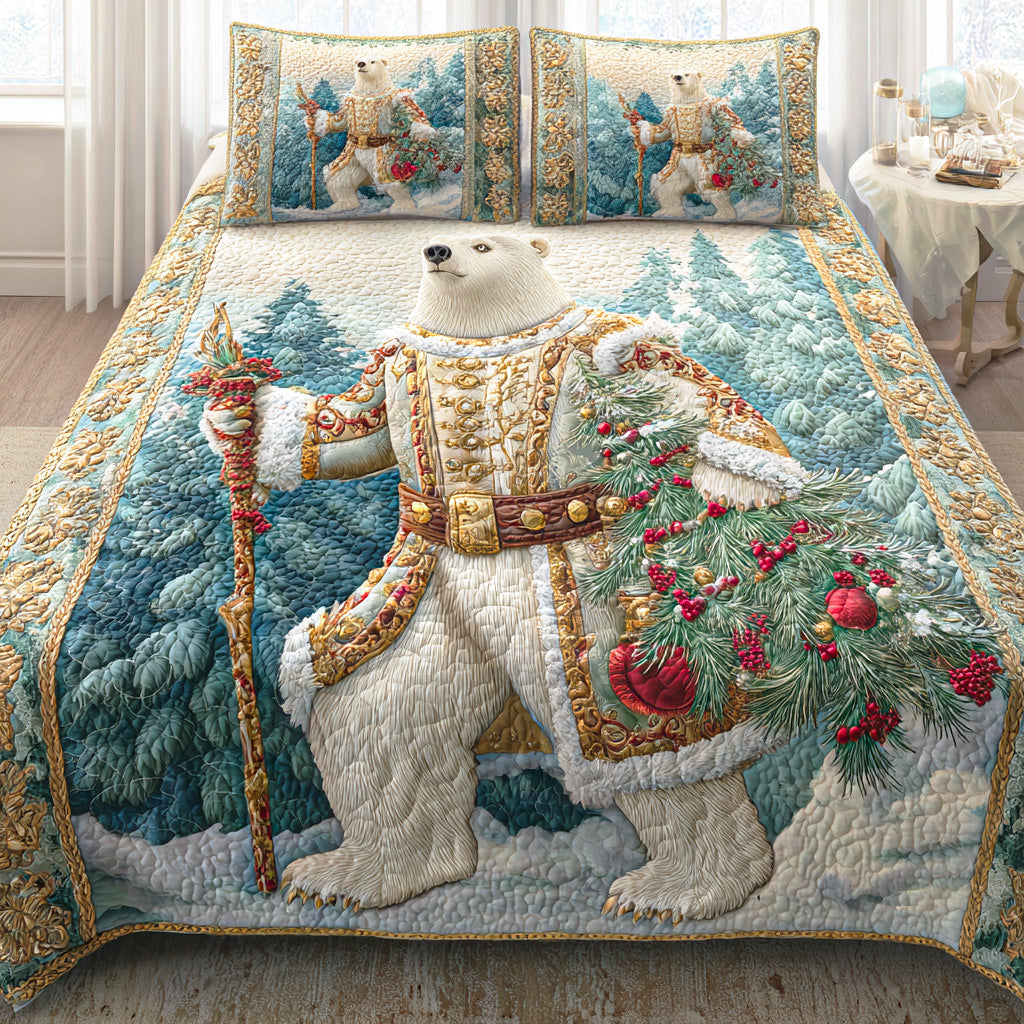 Christmas Hearth Bear 3-Piece Quilted Bedding Set - Single (59" x 70")