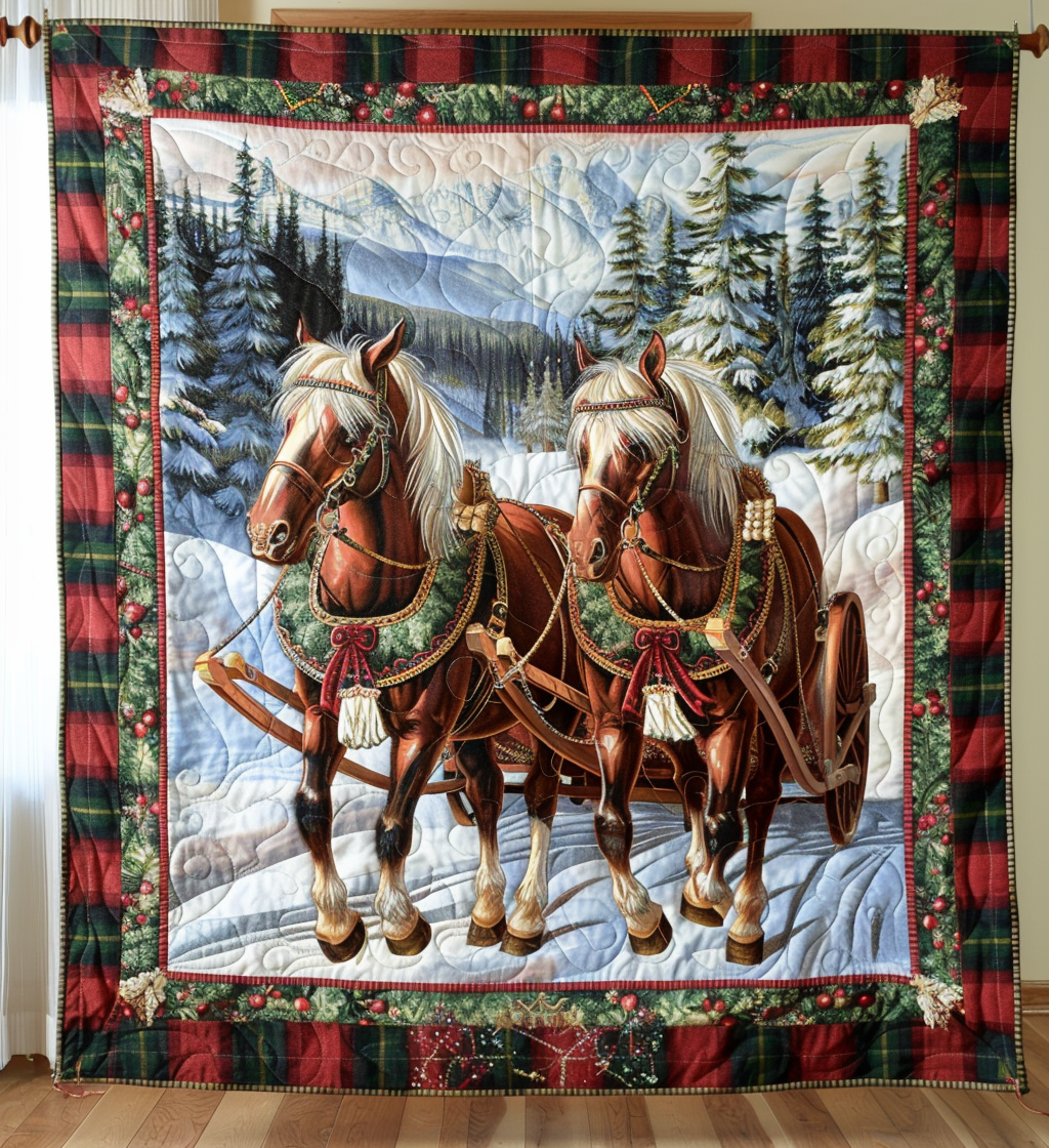 Christmas Horse Quilted Blanket - Throw (55" x 60")