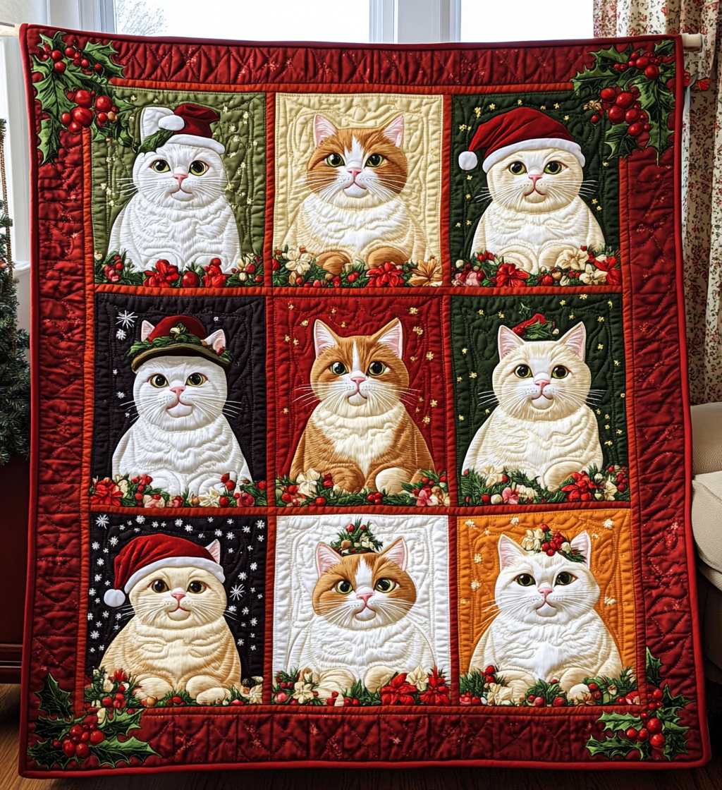 Christmas Kitty Quilted Blanket - Throw (55" x 60")