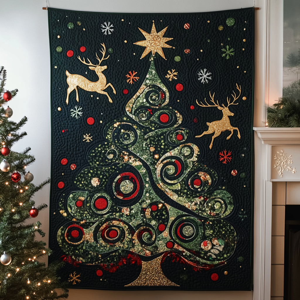 Christmas Night Quilted Blanket - Throw (55" x 60")