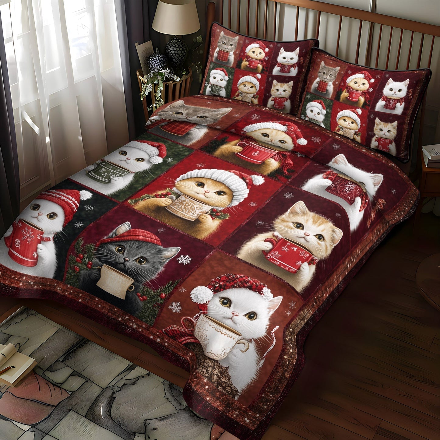 Christmas Paws 3-Piece Quilted Bedding Set - Single (59" x 70")
