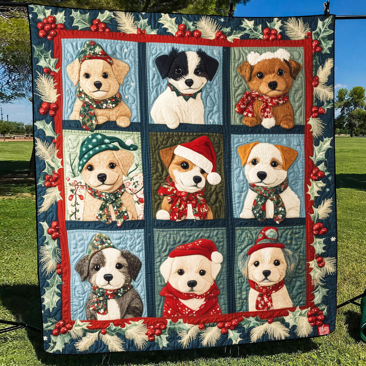 Christmas Puppy Joy Quilted Blanket - Throw (55" x 60")