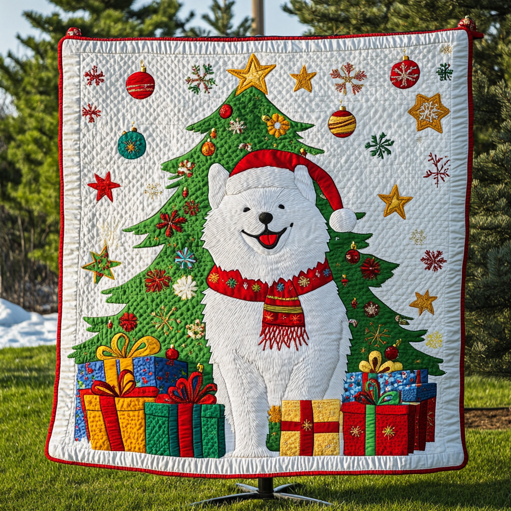 Christmas Samoyed Quilted Blanket - Throw (55" x 60")