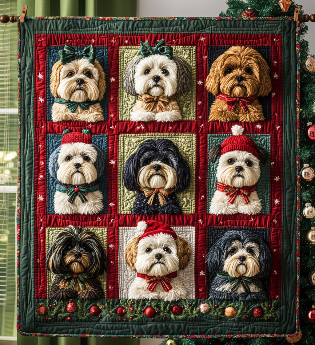 Christmas Shih Tzu Vibes Quilted Blanket - Throw (55" x 60")